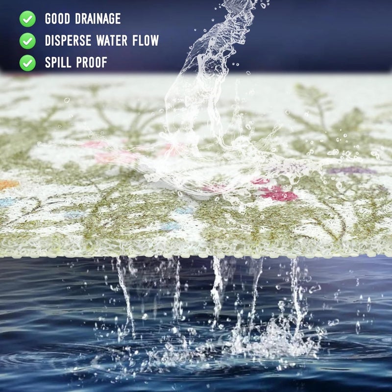 aquoechd Square Shower Mat, 24 x 24 Inch Non Slip Flower Shower Stall Mat, Quick-Dry PVC Loofah Bath Mat for Shower Tub Bathroom - Image 4